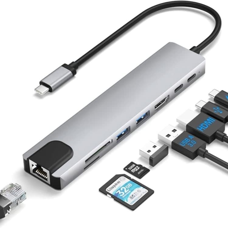 8 In 1 USB C Adapter,Type C HUB Ethernet HDMI Adapter